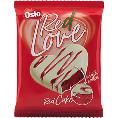 OSLO Red Love – Prăjitură inimă cu glazură albă, 40 g