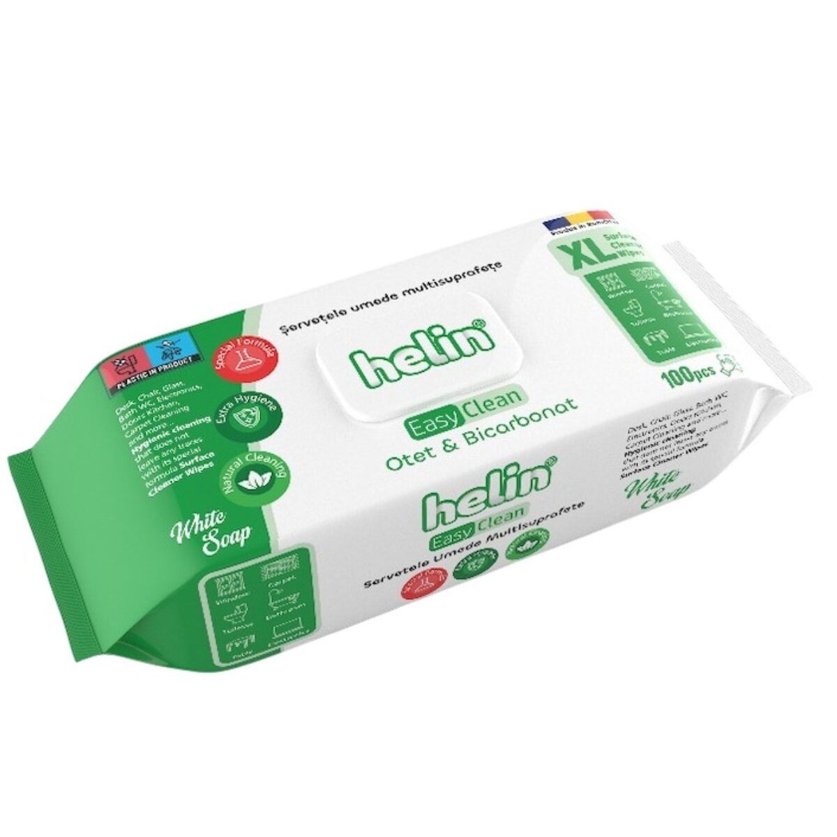 Servetele umede cu bicarbonat si otet, pentru suprafete multiple Helin, 100buc/set, Extra Curatare