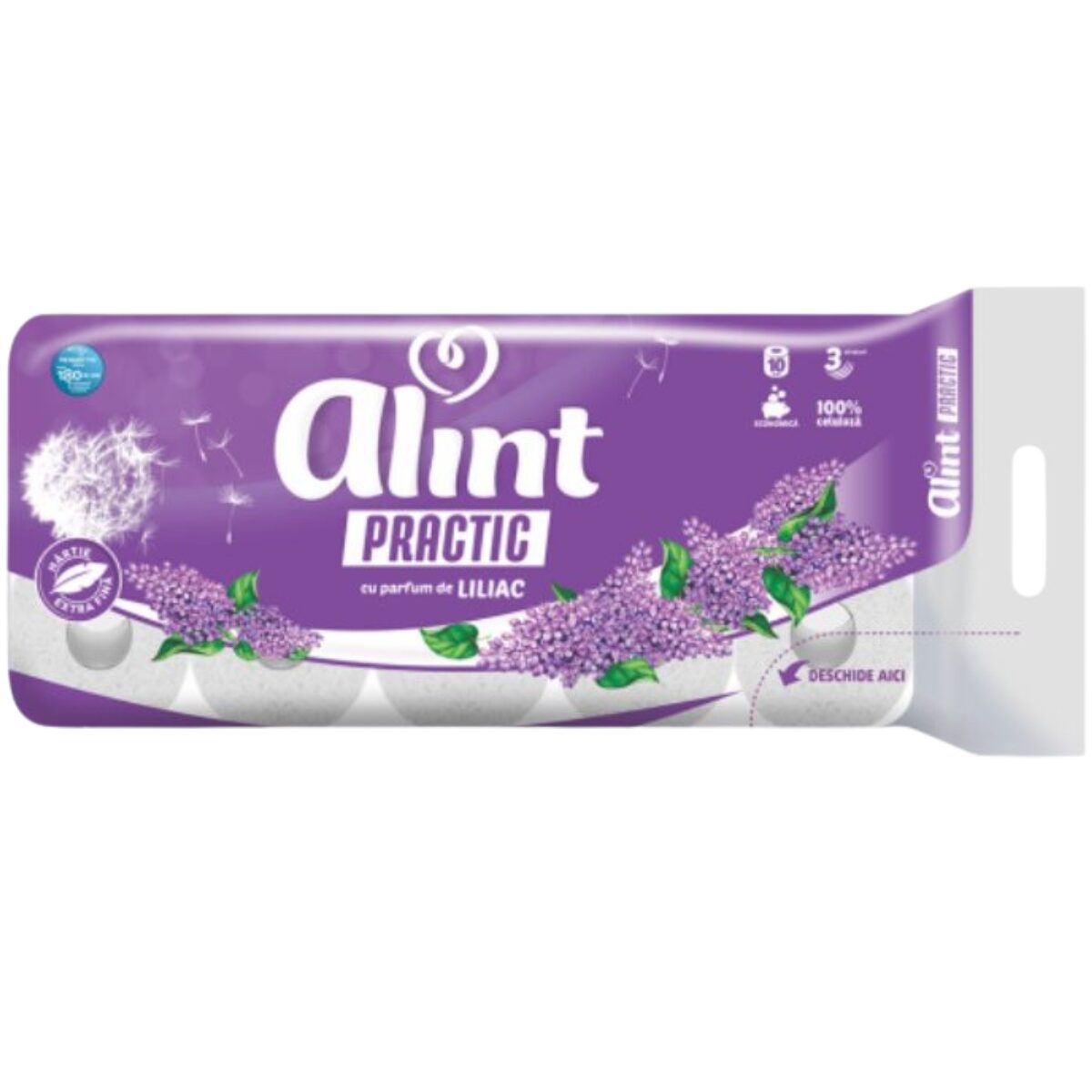 Hartie igienica Alint Practic cu parfum de Liliac, 3 straturi, 10 role