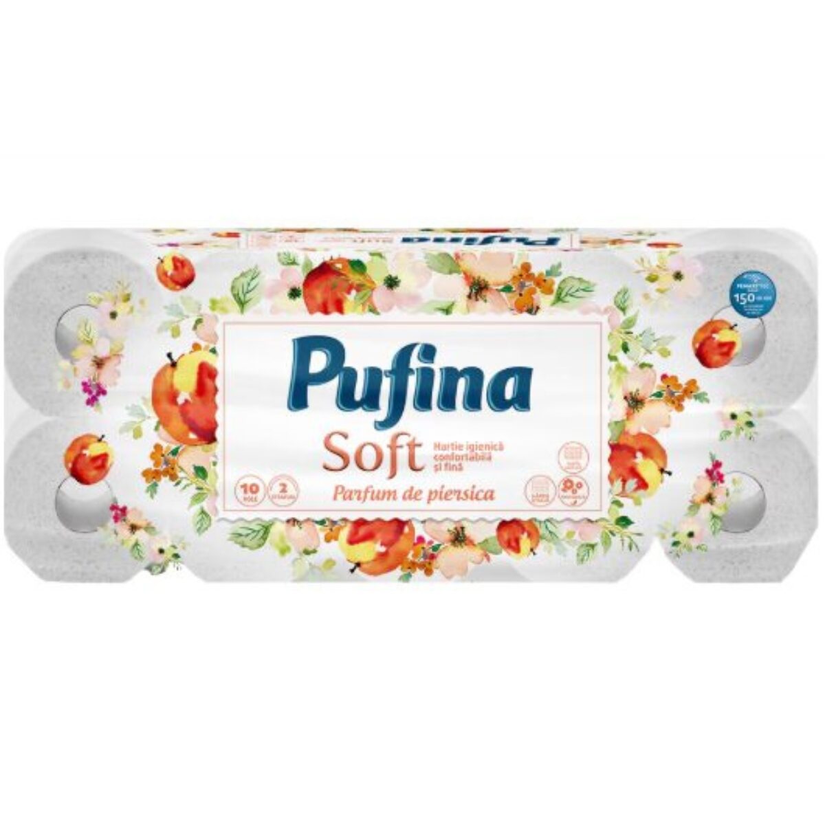 Hârtia igienică Pufina Soft cu parfum de piersică, 2 straturi, 10 role