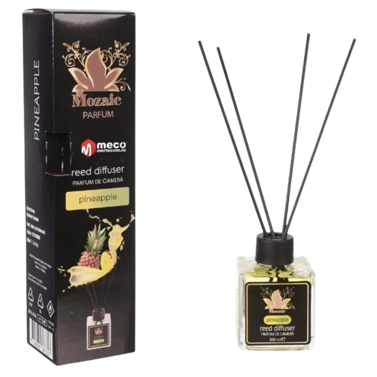 Odorizant de camera cu betisoare, Mozaic, aroma de ananas, 100 ml