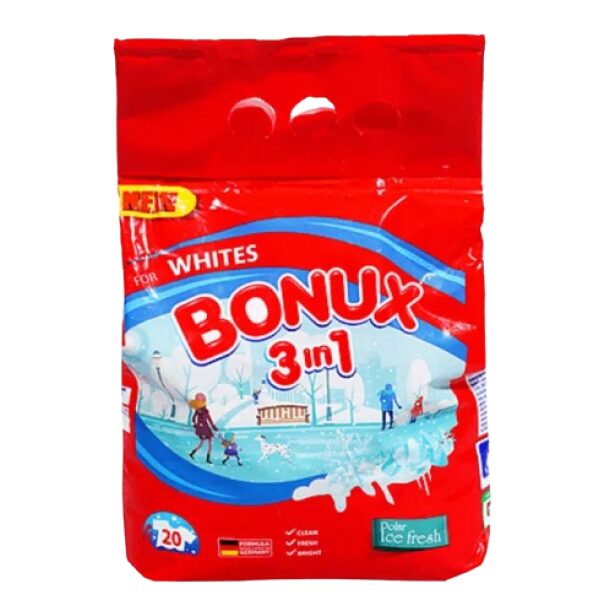 Detergent rufe manual Bonux 3 in 1 Polar Ice Fresh, 400 g, 7 spalari