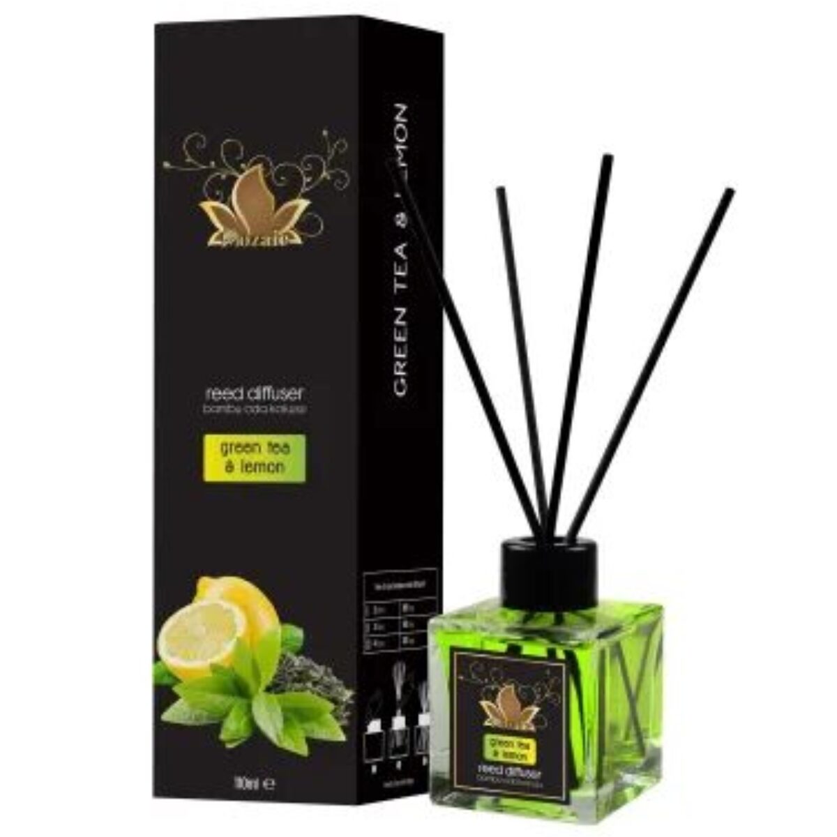 Odorizant de camera cu betisoare, Mozaic, aroma de ceai verde si lamaie, 100 ml