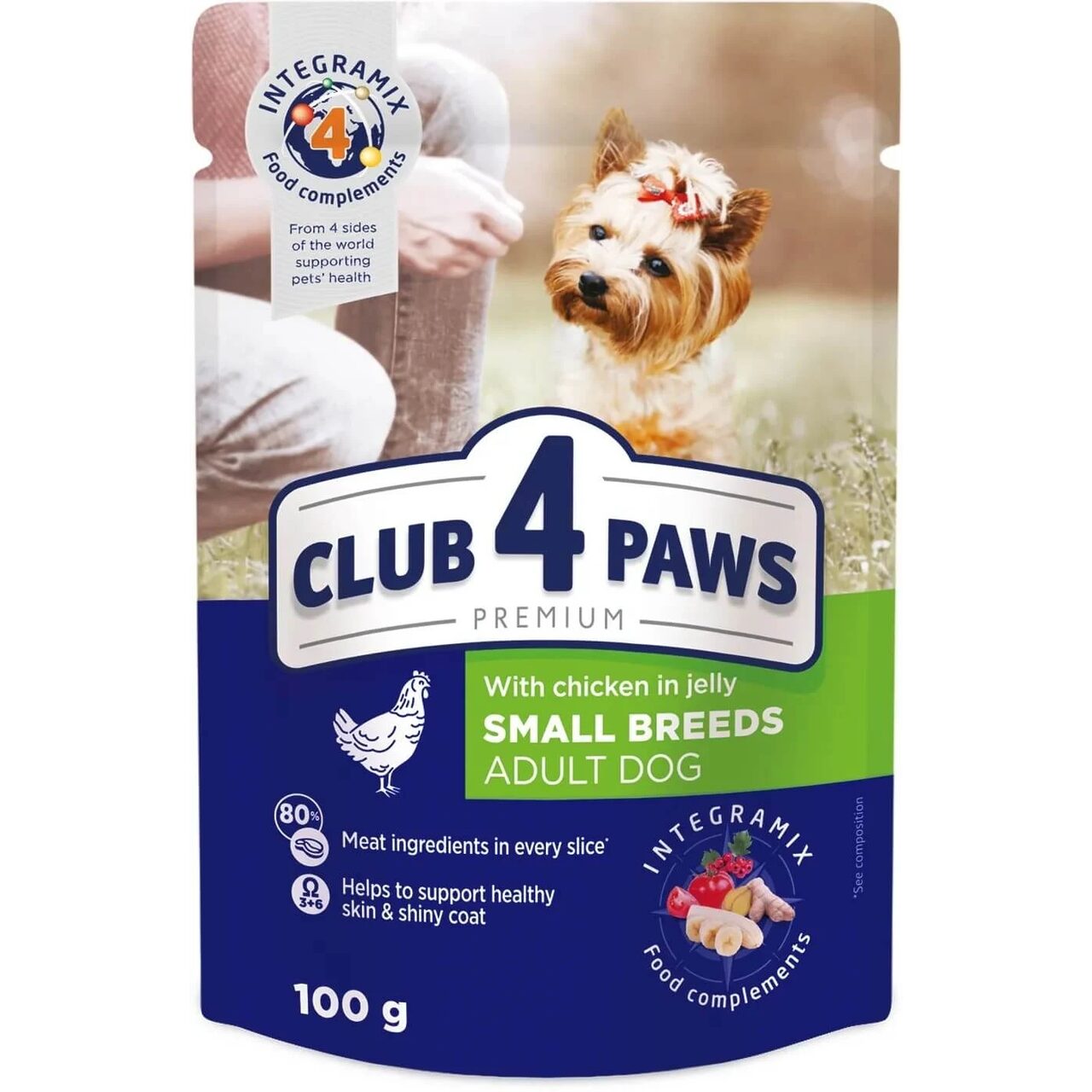 Hrana umeda completa Club 4 Paws Premium pentru caini talie mica, gaina in jeleu, 100 g