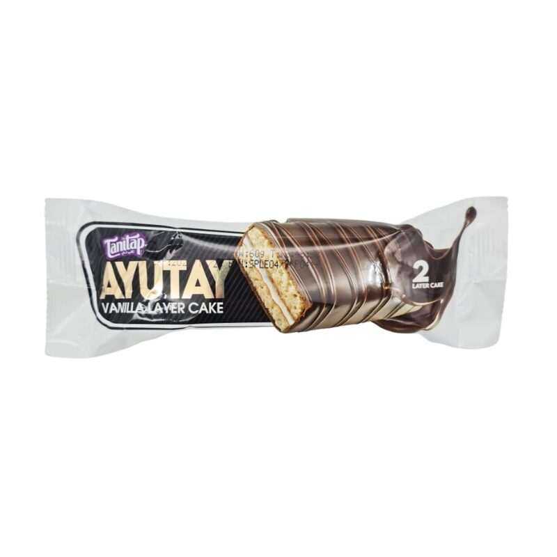 Prăjitură Pandispan AYUTAY cu crema de vanilie si glazura de ciocolata, 60g – Gust Dulce și Textură Pufoasă