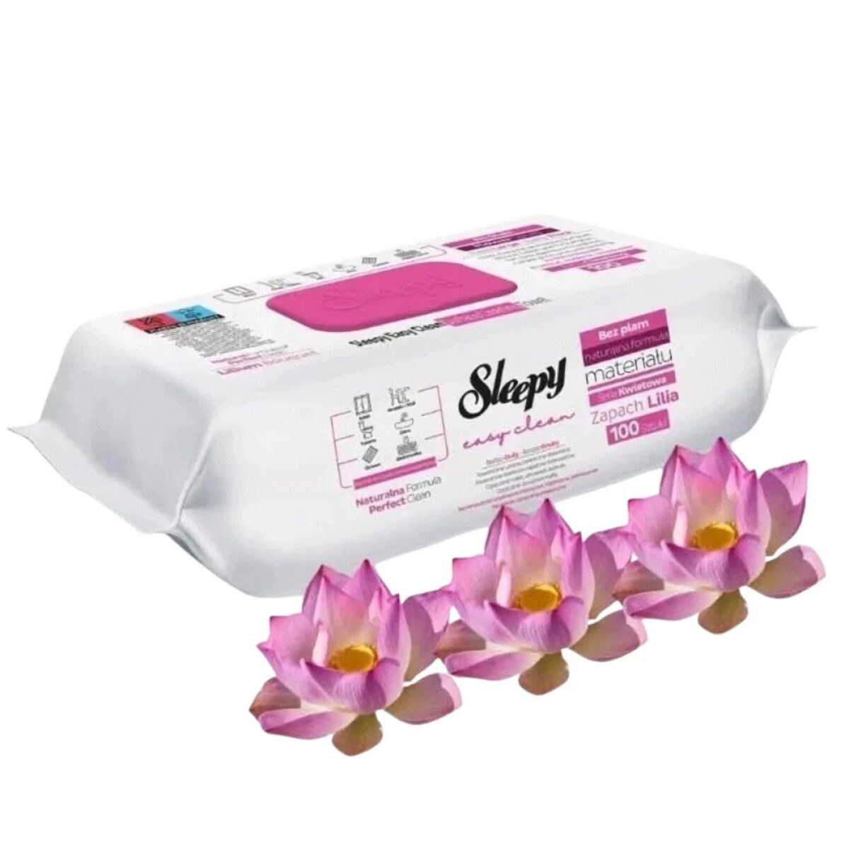 Șervețele umede pentru suprafețe Sleepy, cu capac, parfum Crin Roz, 100 buc