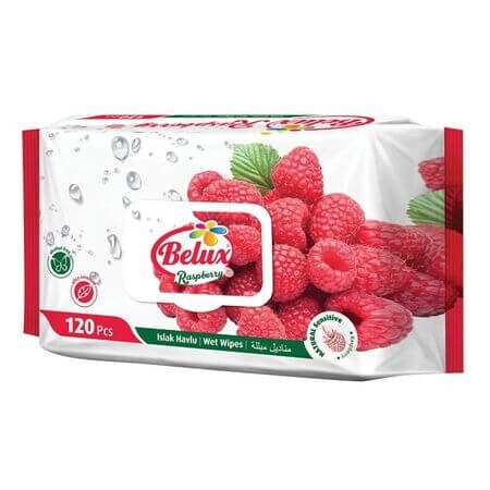 Șervețele umede Belux cu aromă de zmeură, 120 buc