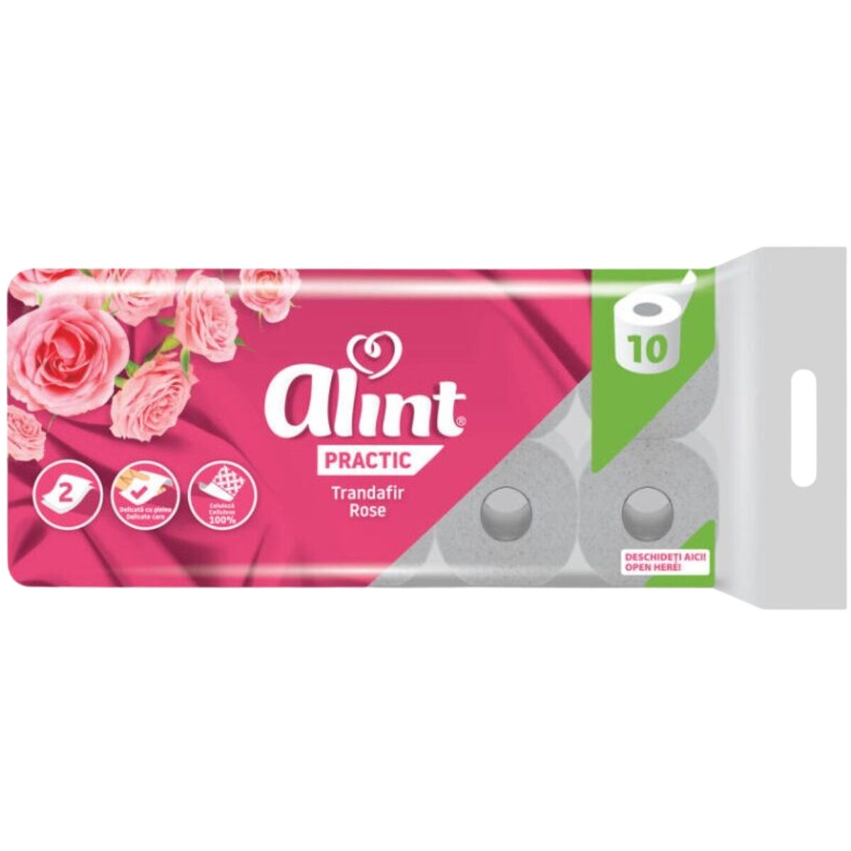 Hartie igienica Alint Practic Trandafir, 2 straturi, 10 role