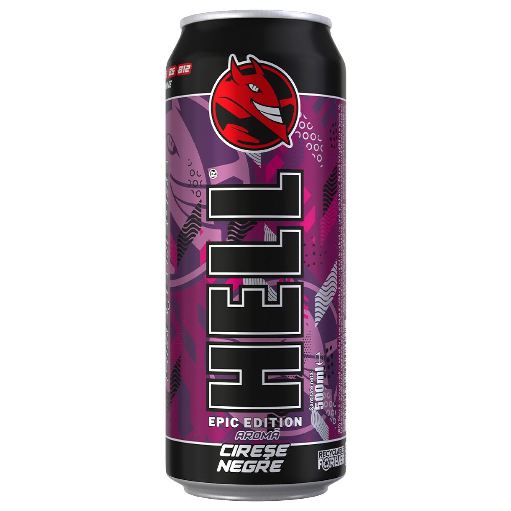 Bautura carbogazoasa energizanta Hell Epic black cherry, 500ML, SGR