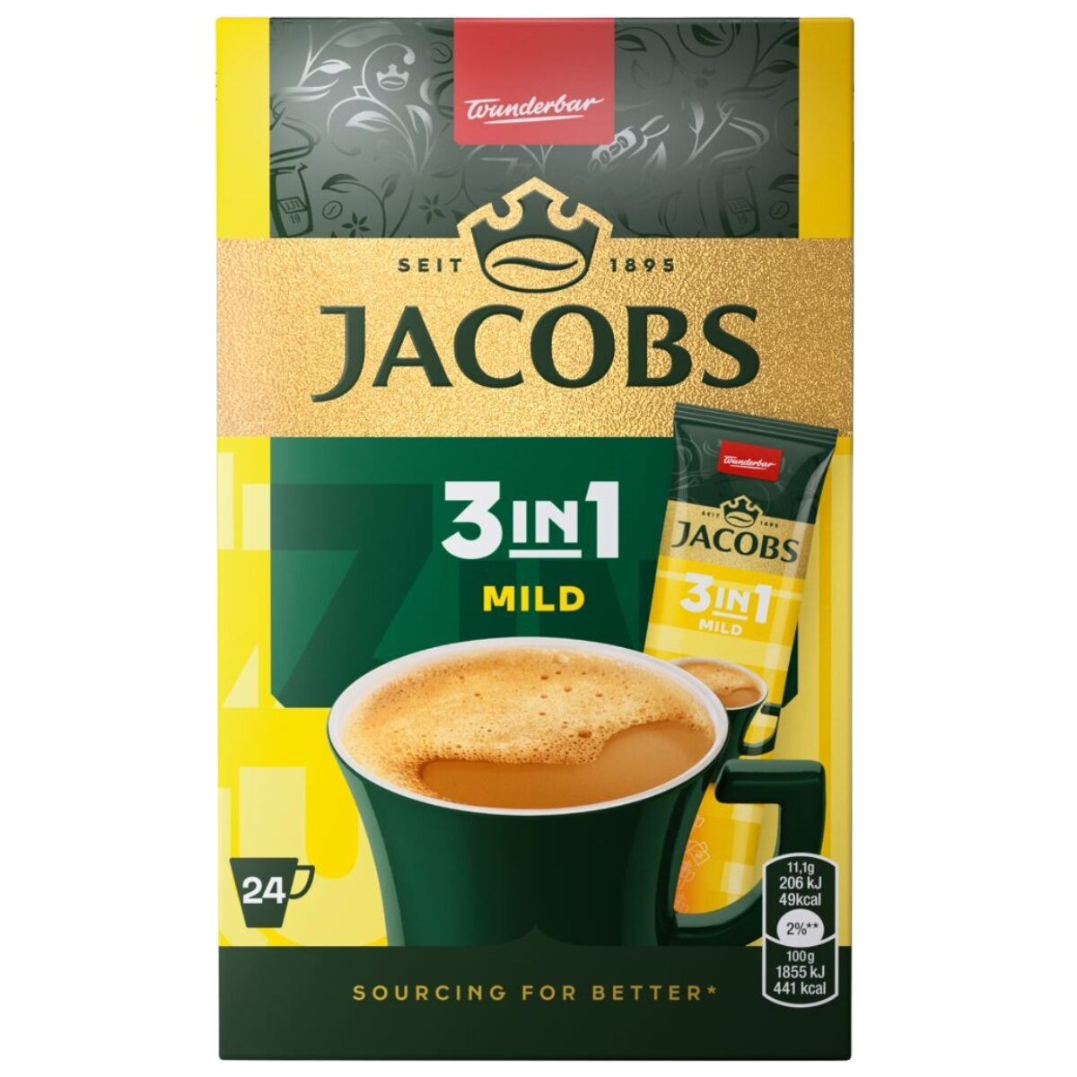 Cafea instant Jacobs 3 in 1 Mild, 24 x 11.1 g