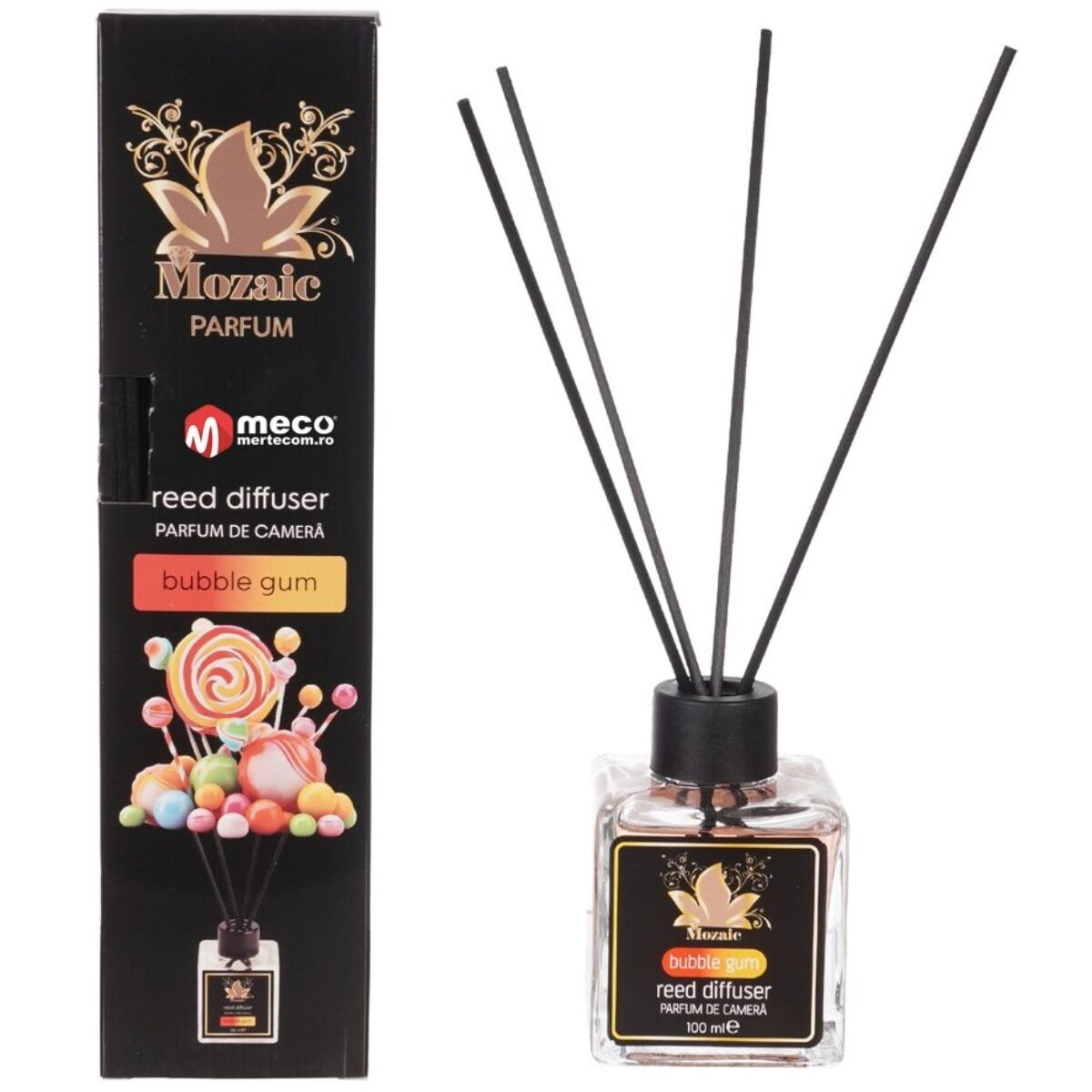 Odorizant de camera cu betisoare, Mozaic, aroma de bubble gum, 100 ml